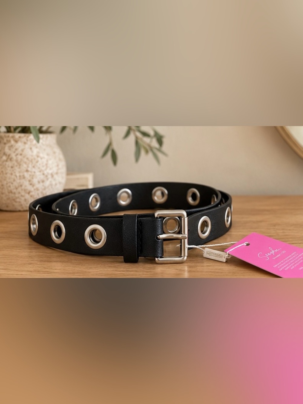 Beginning Boutique Black Silver Grommet Eyelet Belt NWT